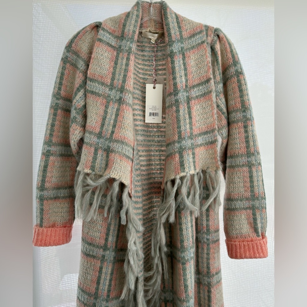 LoveShackFancy Avis Duster Sweater Coat in Pink Plaid